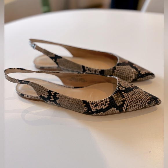 🐍H&M Snakeskin Pattern Pointed Toe Flat Heel Back Strap Pumps - Picture 3 of 10